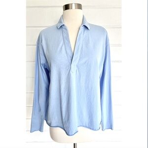 FRANK & EILEEN Patrick Heritage Jersey Pop Over Henley in Light Blue - S